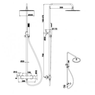 Braižyto plieno, plieninis termostatinis dušo stovas, rain shower set with thermostatic mixer Cherry, brushed steel 1