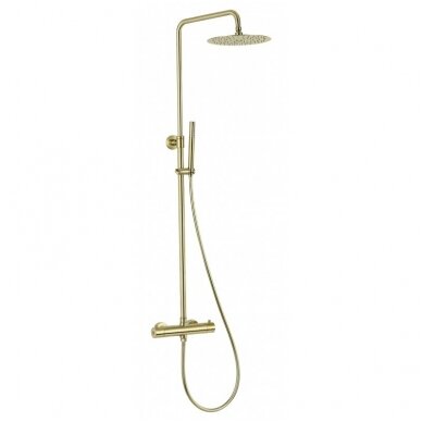 Braižyto plieno, plieninis termostatinis dušo stovas, rain shower set with thermostatic mixer Cherry, brushed steel 2