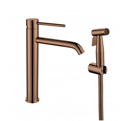 Braižyto vario, rausvo aukso plieninis  praustuvo maišytuvas su bidette Cherry, high basin mixer with bidet Cherry, brushed rose gold