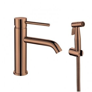 Braižyto vario, rausvo aukso plieninis  praustuvo maišytuvas su bidette Cherry, high basin mixer with bidet Cherry, brushed rose gold 3